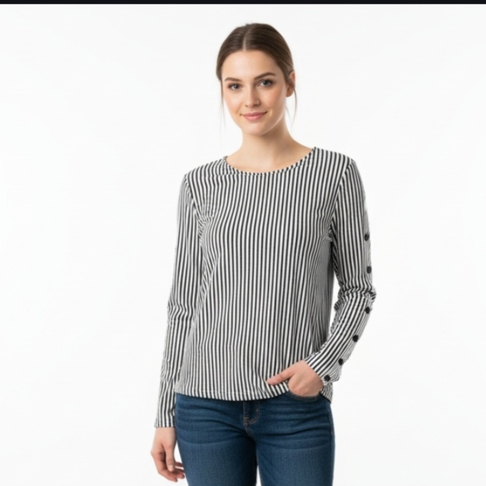 URBAN Romantics Black & White Striped Long Sleeve Top Large